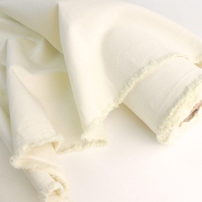 Stone-washed White Organic Cotton Denim Fabric by the yard, 58 inches wide, 271 GSM