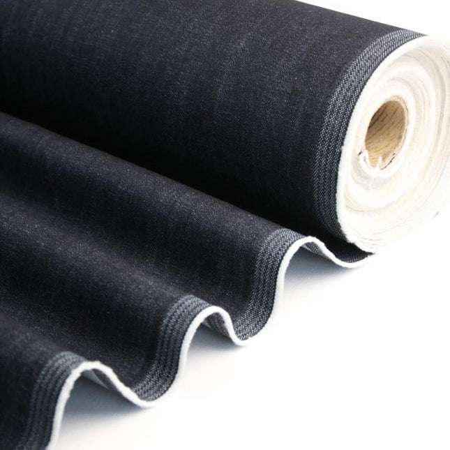 Tela vaquera de algodón orgánico negra lavada a piedra por yarda, 58 pulgadas de ancho, 258 GSM