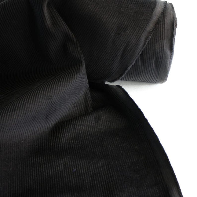 Tissu velours côtelé en coton biologique noir, 13 côtes, 58 pouces de large, 333 g/m²
