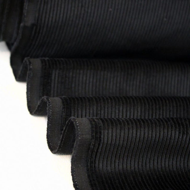 Tissu velours côtelé en coton biologique noir, 13 côtes, 58 pouces de large, 333 g/m²