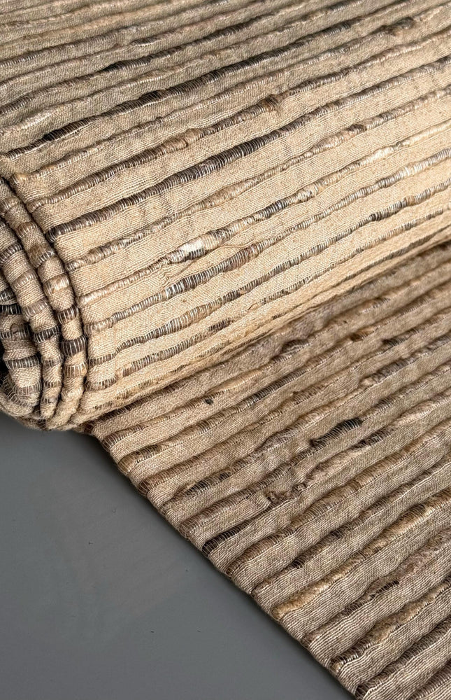 Undyed Tussar Silk Noil Striped Fabric | 280 GSM | 44” Wide