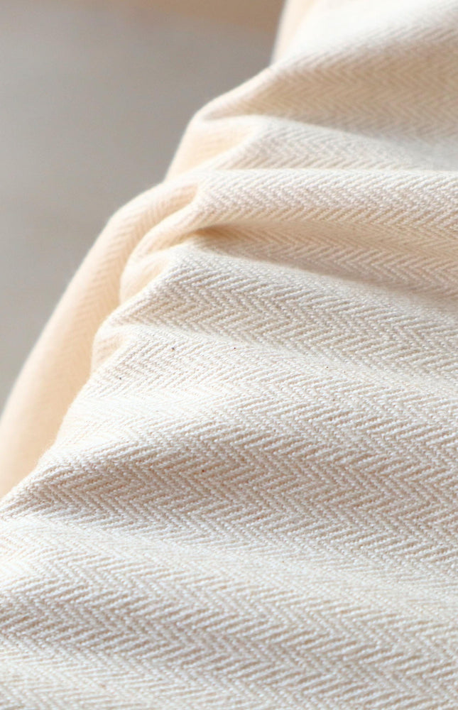 Cotton + Linen Blend Greige Herringbone Fabric | 240 GSM | 54” inches Wide - By the Yard