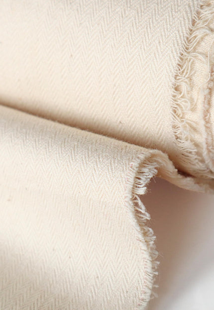 Cotton + Linen Blend Greige Herringbone Fabric | 240 GSM | 54” inches Wide - By the Yard
