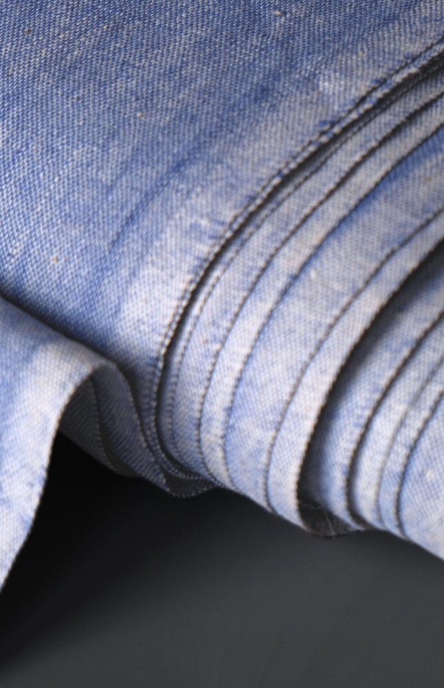 Organic Cotton Indigo Chambray Fabric by the yard | 45 inches wide | 130 GSM