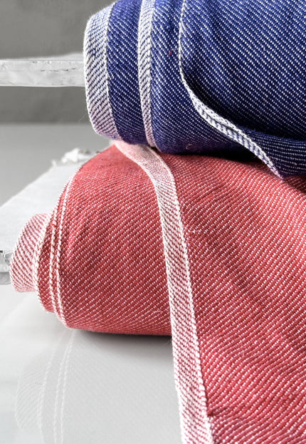 Handwoven Naturally Dyed Denim Fabric | Natural Indigo & Terracotta | 44" Wide | 230 GSM