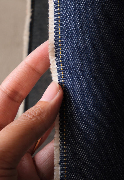 Selvedge Denim Fabric — Washed Indigo, 56" Wide, 14.5 oz (≈ 370 GSM)