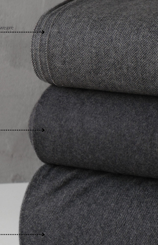 Charcoal Yak Wool Fabric Set | Herringbone, Twill & Boiled Wool, 380 GSM
