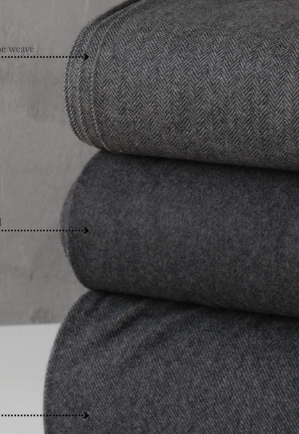 Charcoal Yak Wool Fabric Set | Herringbone, Twill & Boiled Wool, 380 GSM