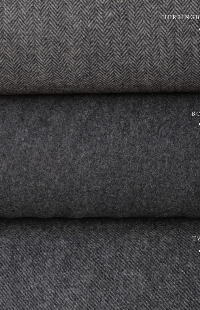 Charcoal Yak Wool Fabric Set | Herringbone, Twill & Boiled Wool, 380 GSM