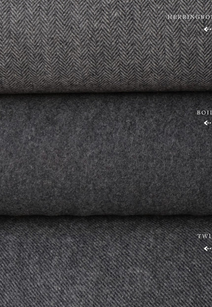 Charcoal Yak Wool Fabric Set | Herringbone, Twill & Boiled Wool, 380 GSM