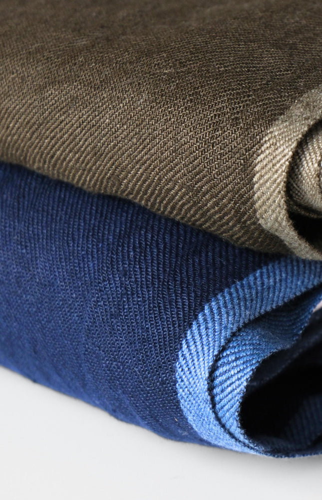 Military Green & Indigo Merino Wool - Linen Fabric | 54” Wide | 220 GSM