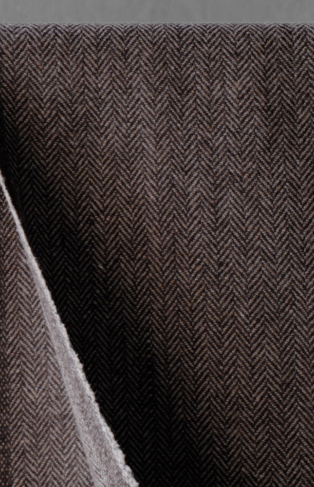 Yak Wool Herringbone Tweed Fabric by the yard: Brown, 58" Wide, 373 GSM