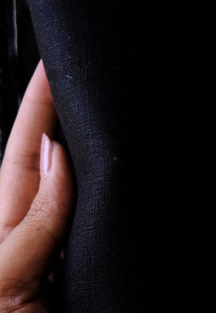 Black Pure Linen Fabric, 58 inches wide, 238 GSM, 25s lea - By the Yard