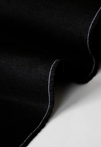 Black Pure Linen Fabric, 58 inches wide, 238 GSM, 25s lea - By the Yard