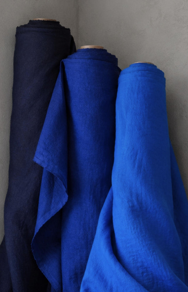 Pure Indigo Linen Fabric: 170 GSM, 58" Wide - By The Yard