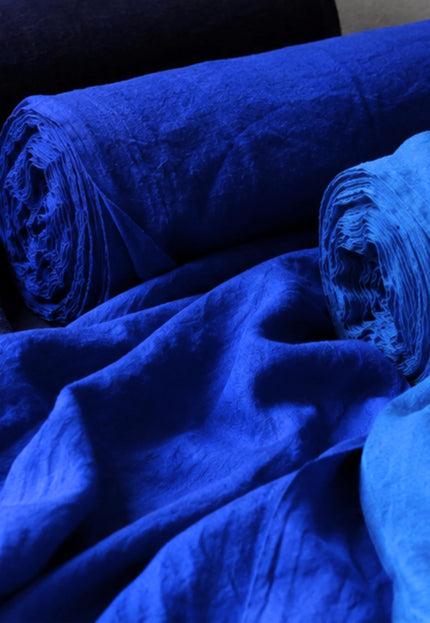 Pure Indigo Linen Fabric: 170 GSM, 58" Wide - By The Yard