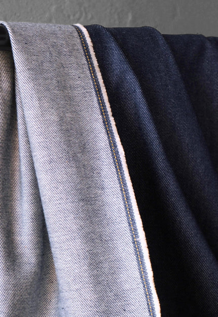 Selvedge Denim Fabric — Washed Indigo, 56" Wide, 14.5 oz (≈ 370 GSM)