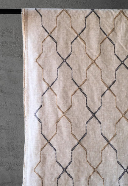 Embroidered Cotton-Linen Fabric (Greige), 47" Wide, 220 GSM