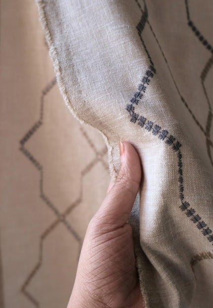 Embroidered Cotton-Linen Fabric (Greige), 47" Wide, 220 GSM